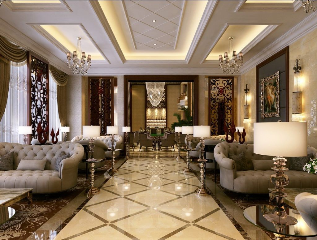 Elegant living room stone floor