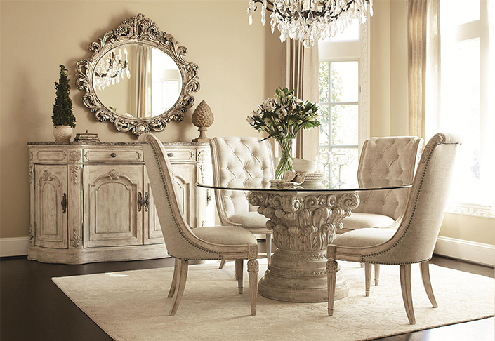How to place a rug with a round dining table