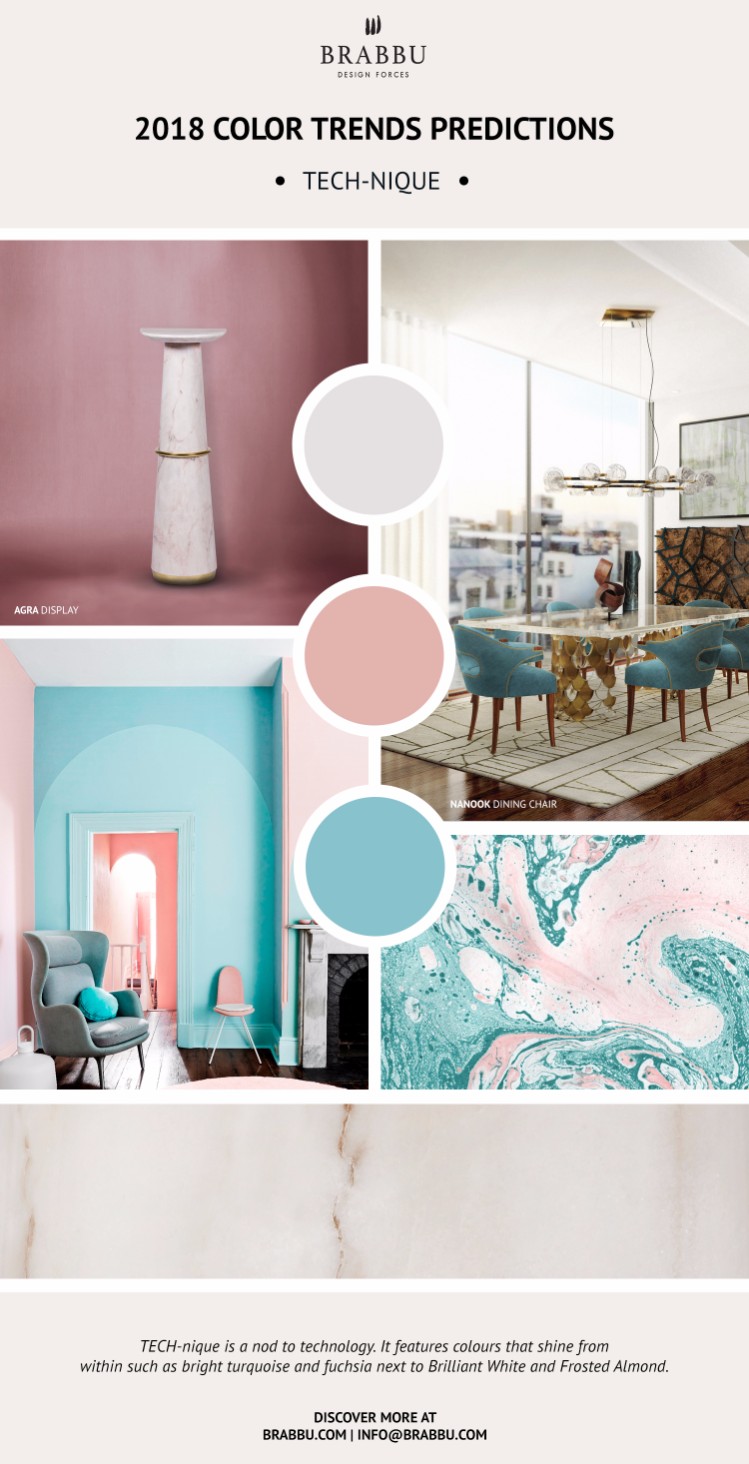 2018 Color Predictions: the design trend guide you must-see. 2018 Color Trends. Interior Design Trends. Modern Interior Design. #2018colortrends #moderninteriordesign #homedecor. Meet BRABBU's Colorful world of inspirations: goo.gl/ZdXND6