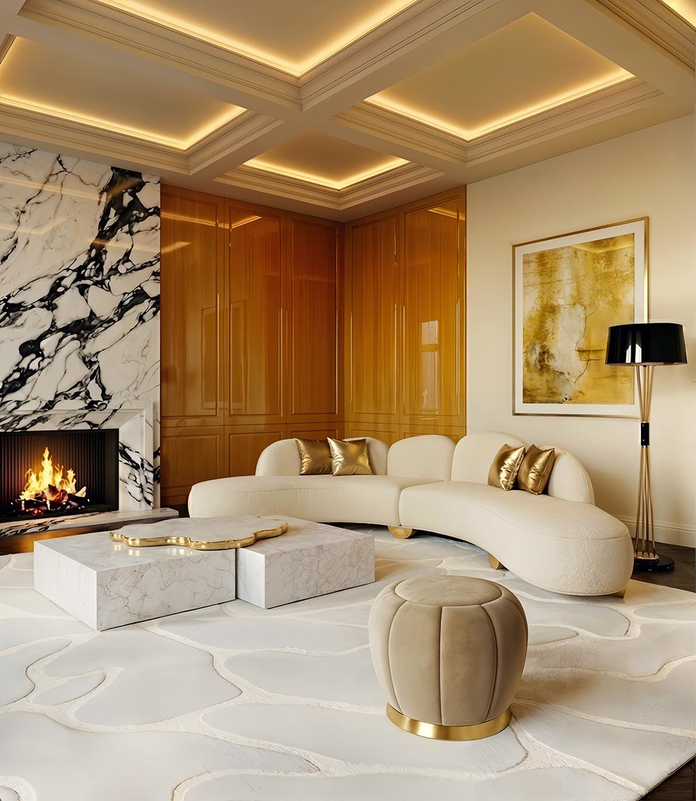 A Warm Contemporary Living Room With Sculptural Comfort by BRABBU