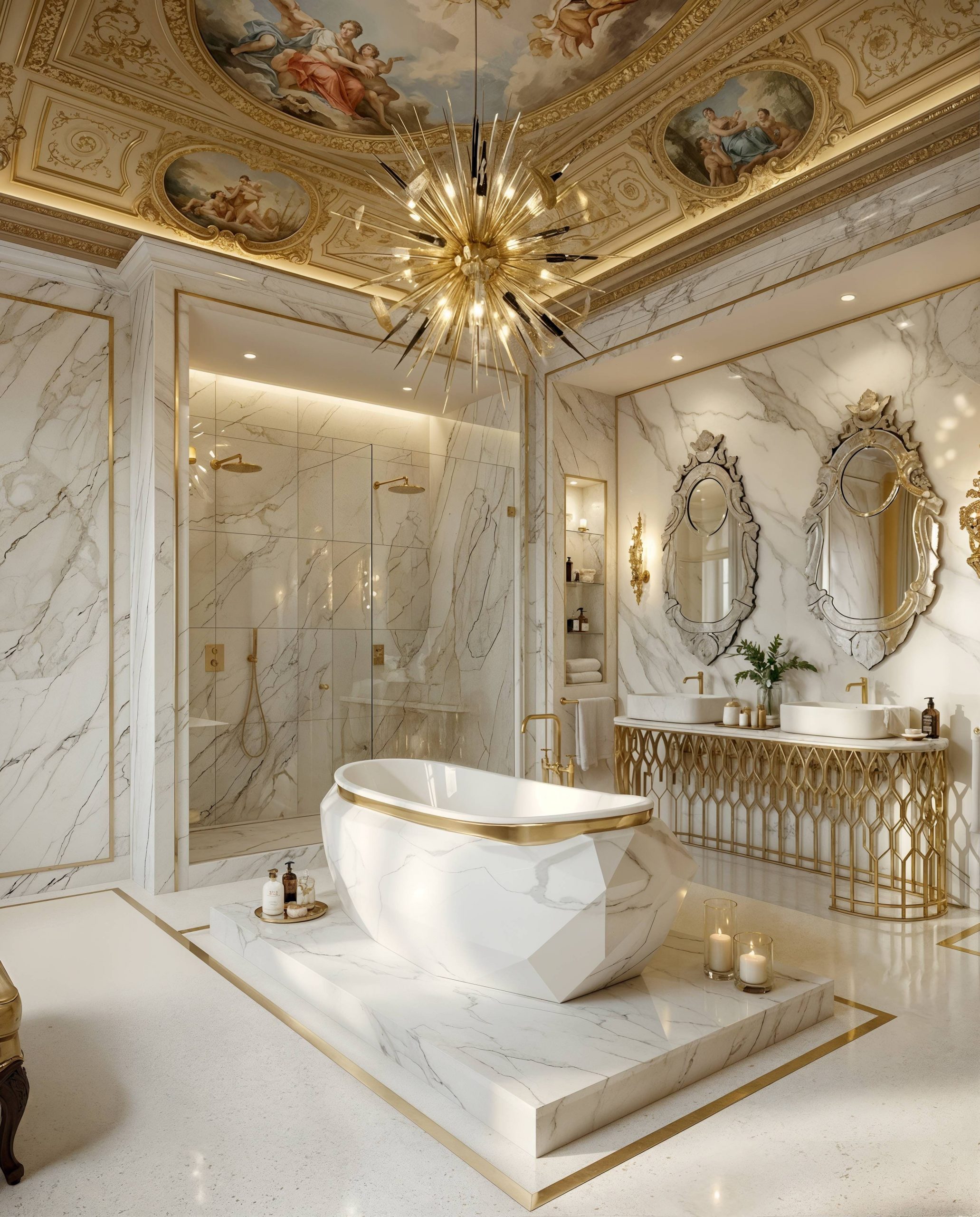 A Timeless Marble Bathroom With Golden Details