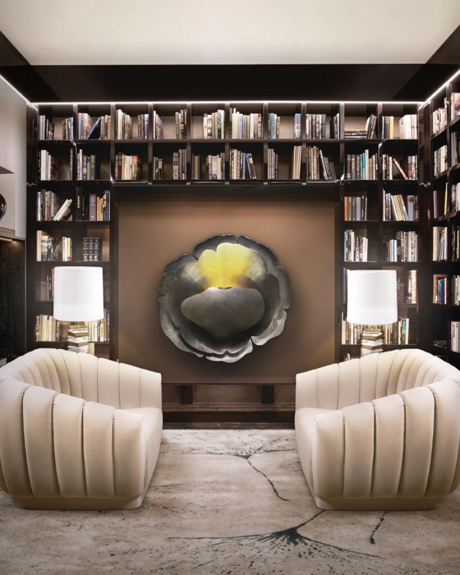 HOME LIBRABY WITH BEIGE OREAS SOFAS