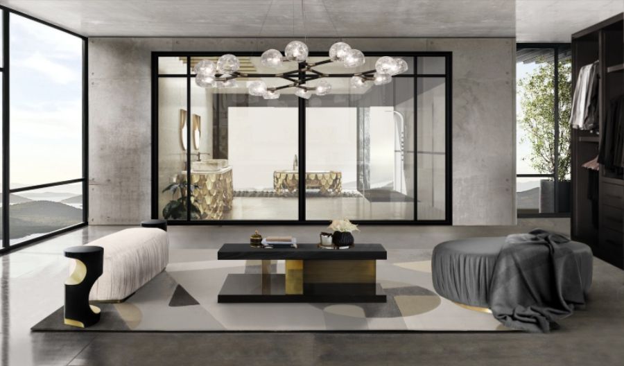 CONTEMPORARY CLOSET WITH LALLAN CENTER TABLE
