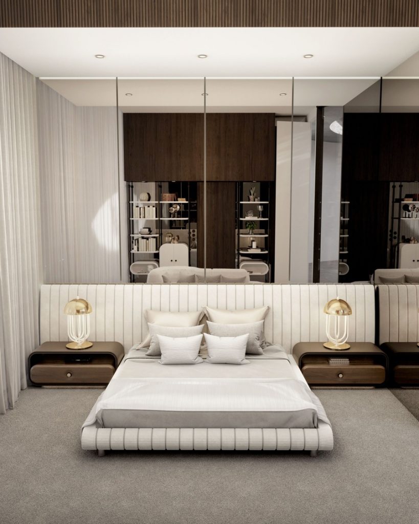 modern elegant bedroom design in white