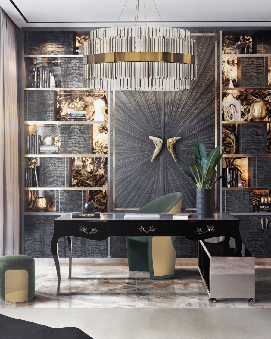 Modern Office Decor: Functional, Elegant, Fierce and Unique golden chandelier