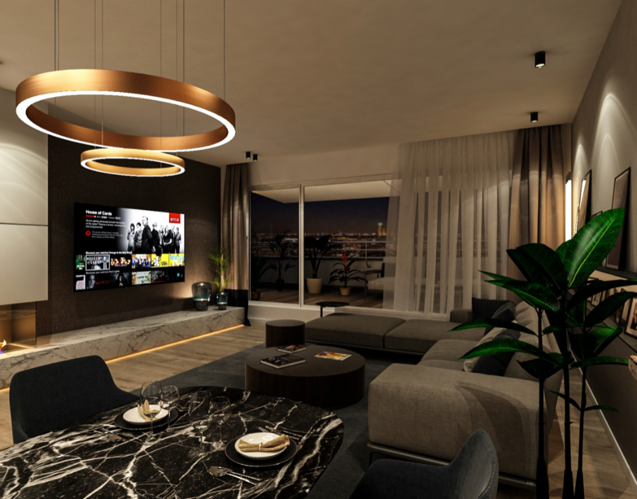 Design4room  Architecture & Interior Design; Akseki House living room view from the dinning table to the sofa. 
