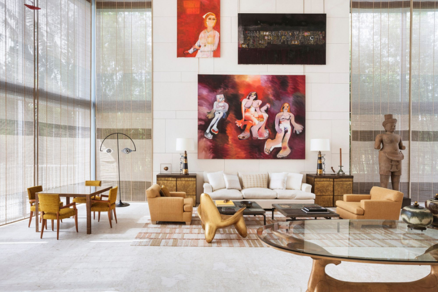 brown sofa, single sofa, single brown sofa, peter marino, open space living room design