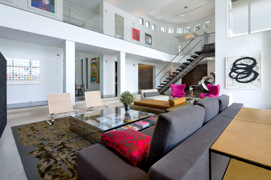 High-end Residential Projects by Michael Wolk. Boca Raton Residence. Living room with bright tones and artistic elements.