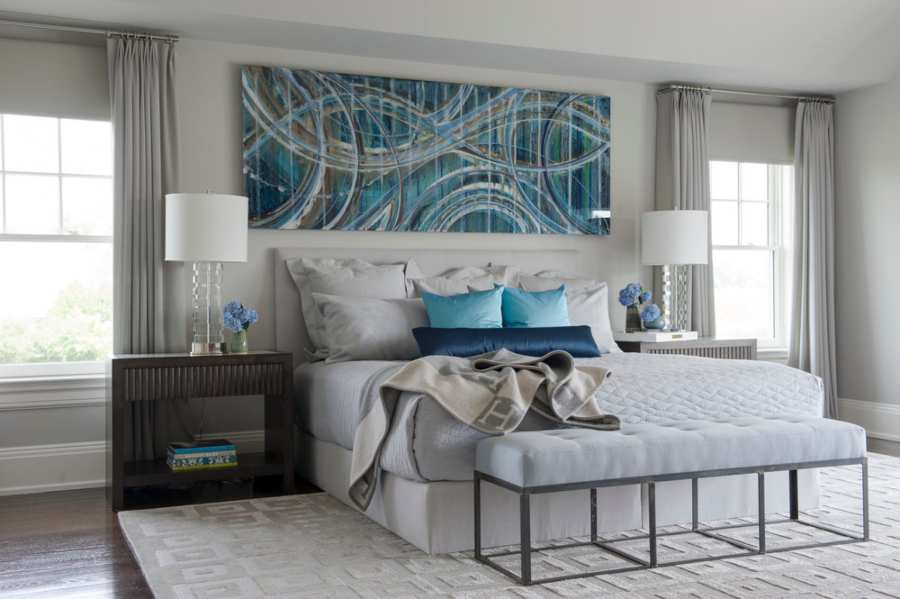 Amie Weitzman, bedroom design, neutral design, blue painting