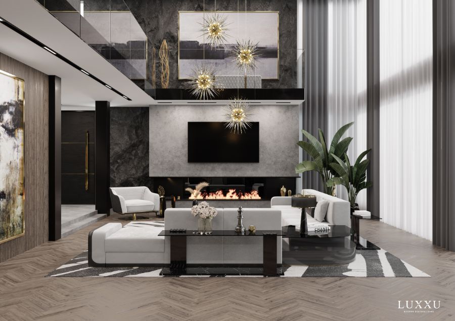 Modern Classic Living Room Design: Black and White Elegance