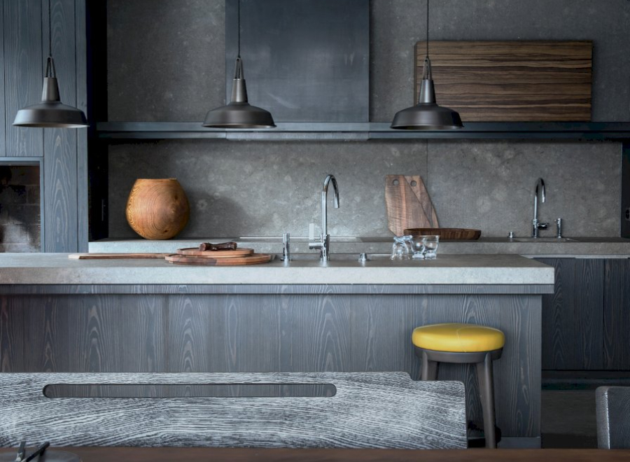 Modern Interior Design Projects by Christian Liaigre. Modern Kitchen with dark tones and finest materials.