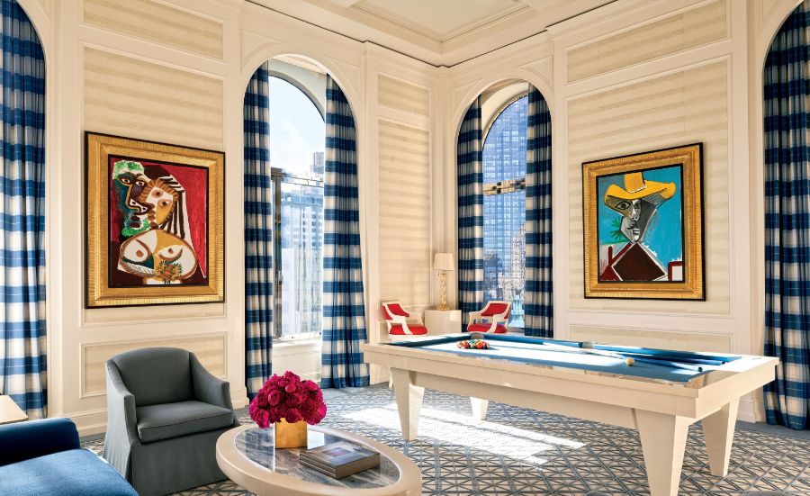 New York Interior Design by Roger Thomas. Blue and white interior design. Picasso paintings