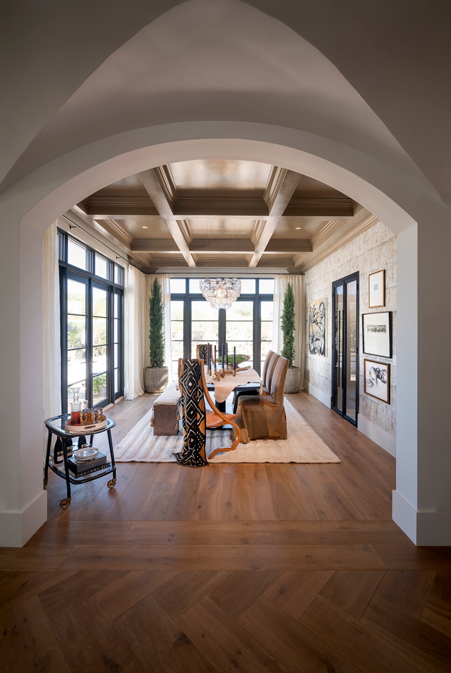 classic dining room with lots of wood by Donna Mondi Interior Design