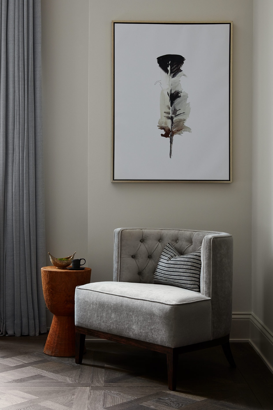 Neutral colors reading corner by Donna Mondi Interior Design