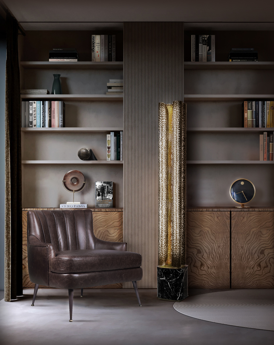 reading corner design ideas real leather armchair and vellum floor light 