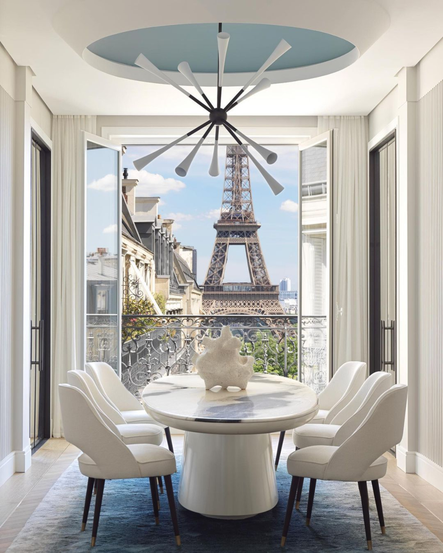 Damien Langlois-Meurinne presents Modern Interior Designs. Dining room with vue for the Eiffel Tower.