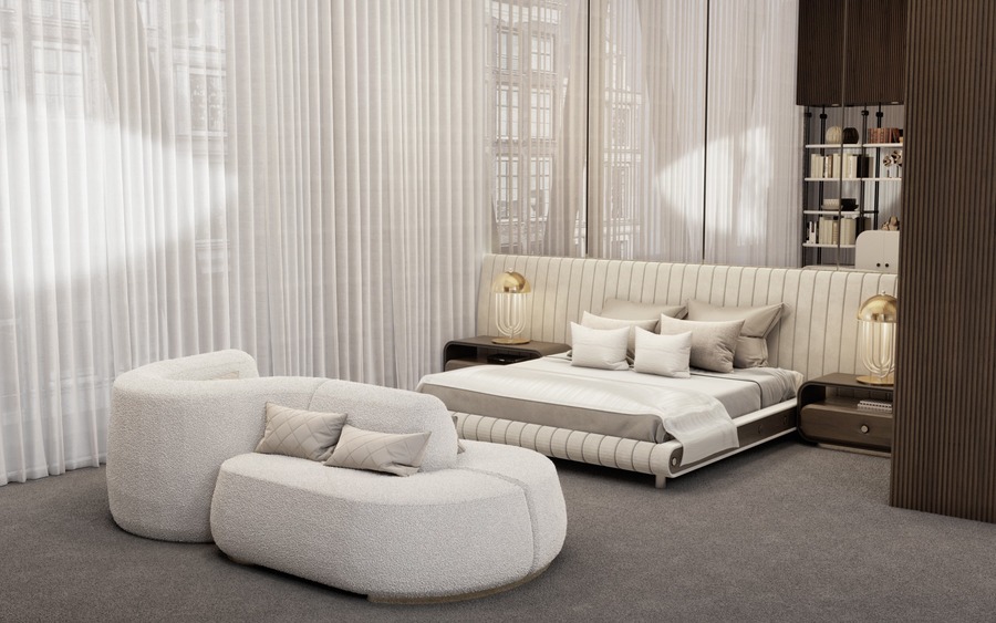 neutral tones bedroom with brown details