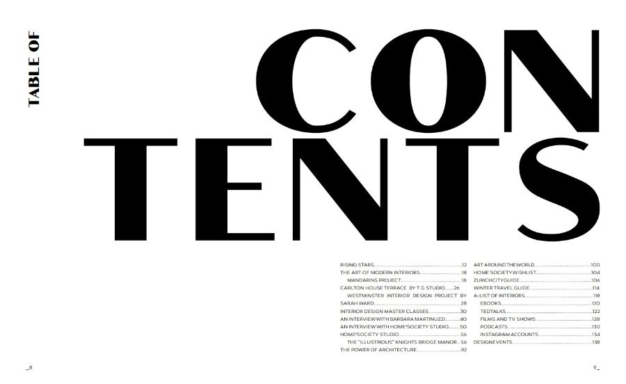 Modern Design Magazine Home'Society Winter Issue Second Edition table of contents
