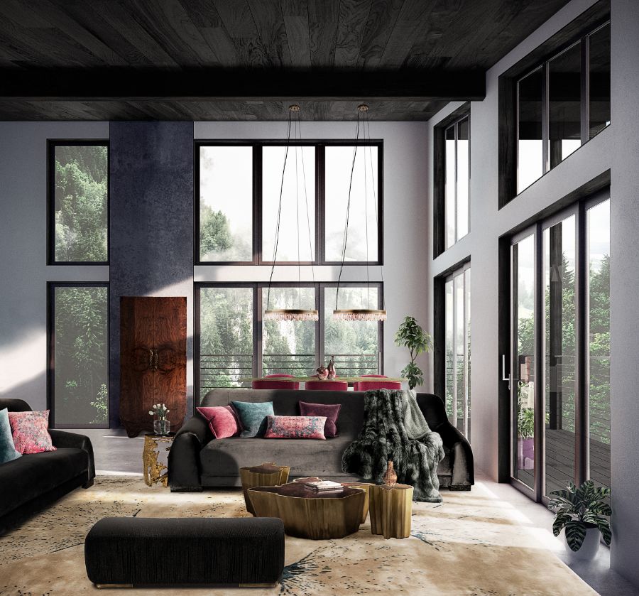 Modern Sofa Design Discover the Asymmetrical BORNEO Collection modern living room with black velvet sofa