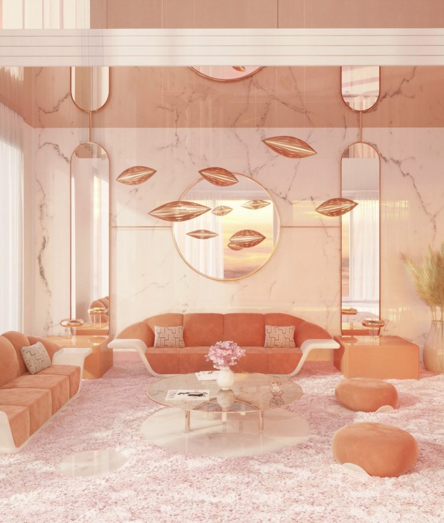 orange tones living room with futuristic ambience