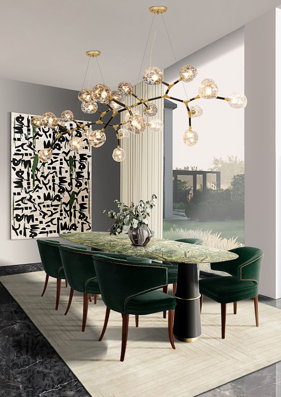 modern dining room design in green and black