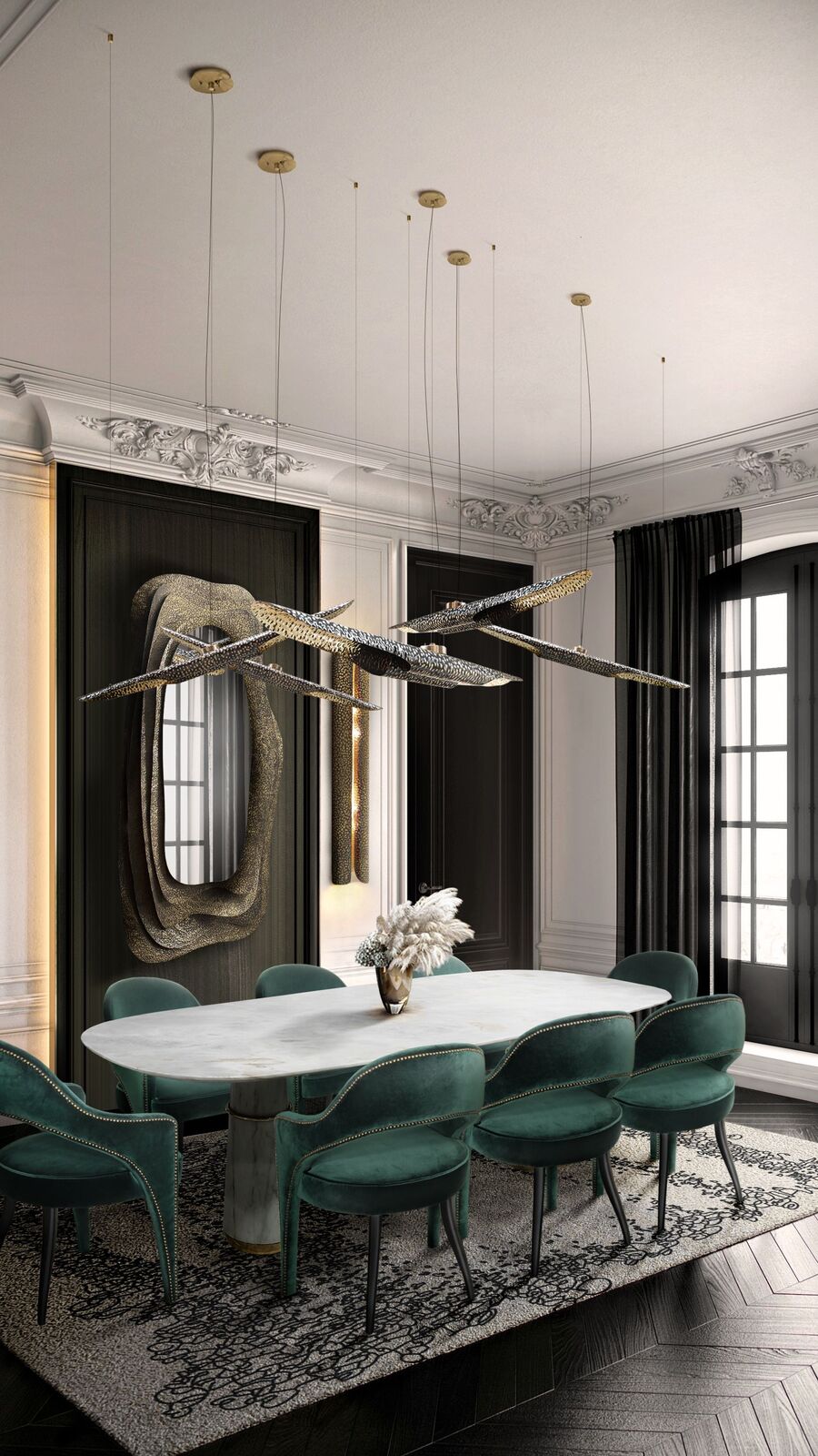 modern dining room design in green and white