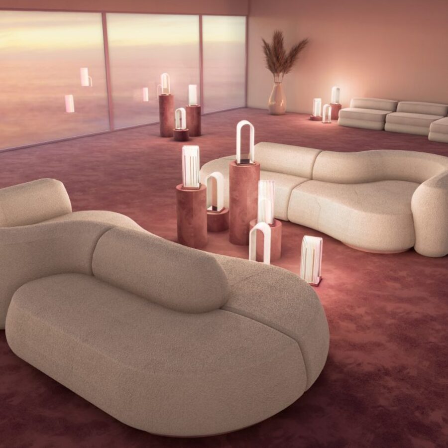 mysterious living room design in pink tones