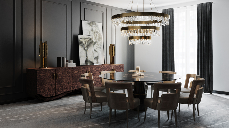 modern dining room design with brown chairs