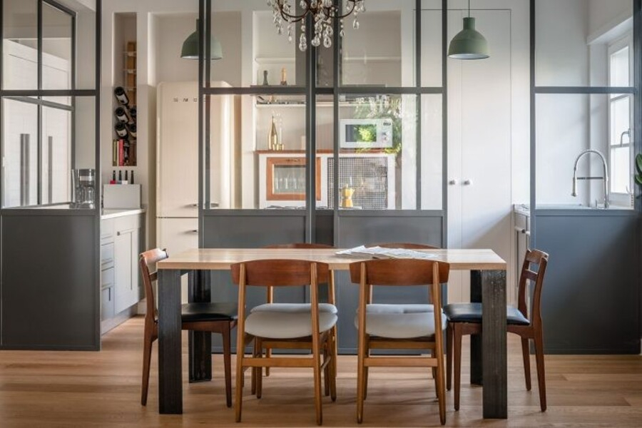 Milan and Rome Modern Interior Design + 3mq Architecture + Modern Dinig Room with wooden table and seats