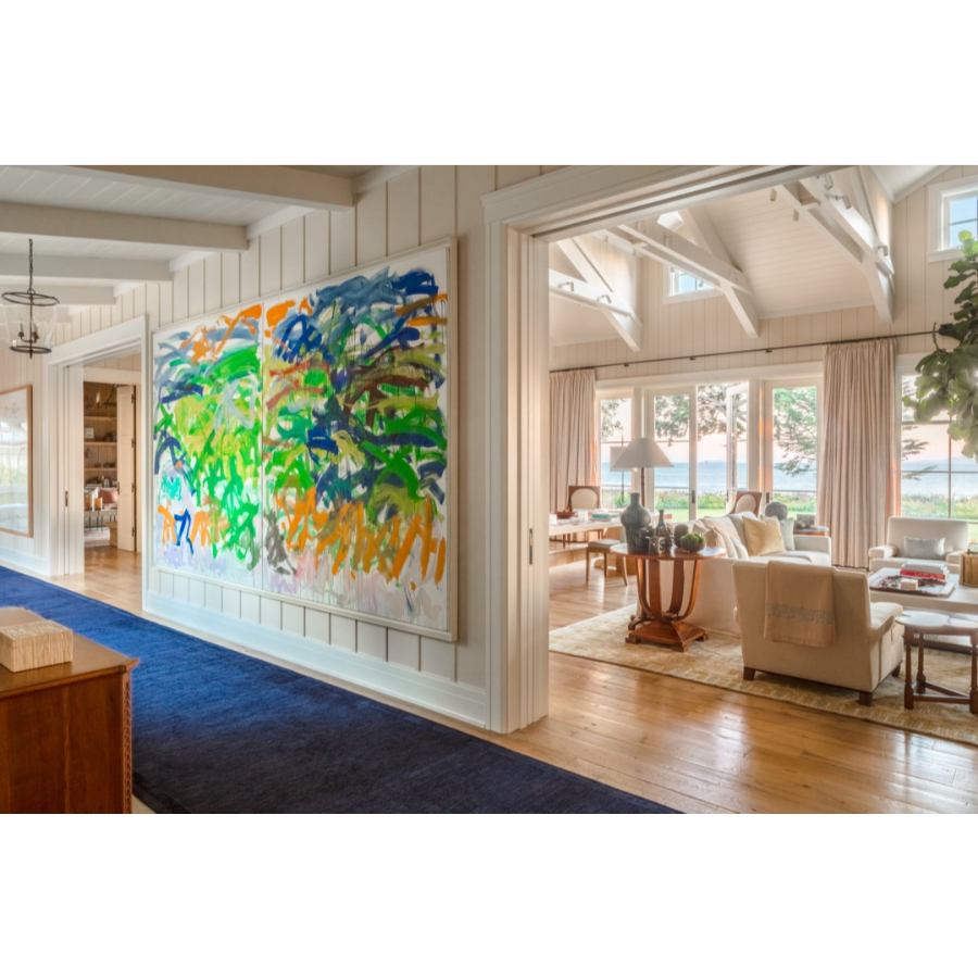 Modern Interior Design: The interior of this house is very luminous, you can see a huge painting on the main wall, and you also get a view to the living room. This design is based on neutral colors