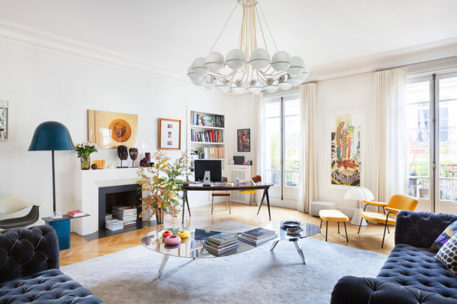 white and blue living room design