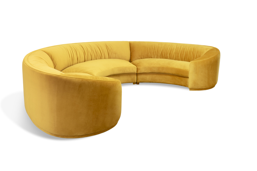 round three-seater orange velvet sofa