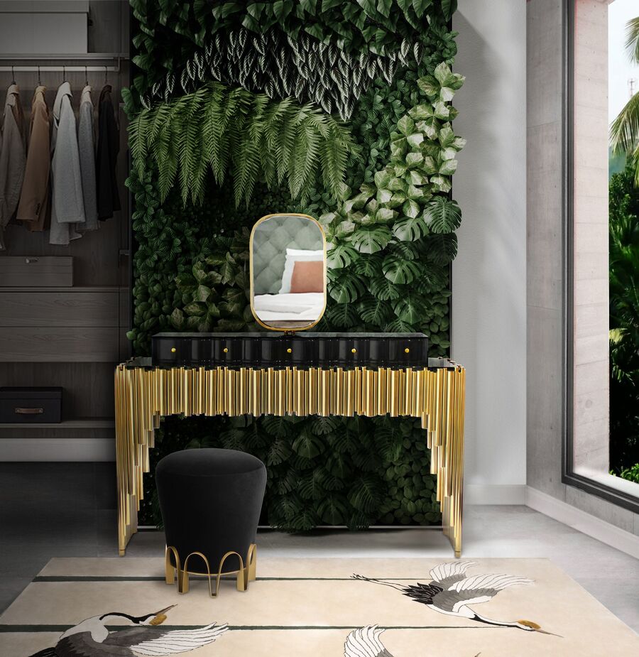 modern closet design with golden details