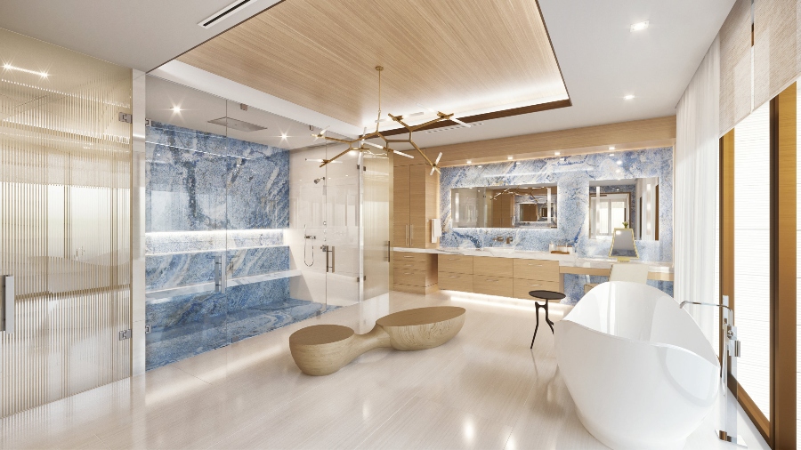 Walnut and eucalyptus woods are used in this modern home's rich but relaxing finishing. The wood wallcoverings on the ceilings bring warmth and tranquillity to this vast home. Large terraces, a rooftop deck, and a pool deck provide ample outdoor living area for all-year enjoyment.