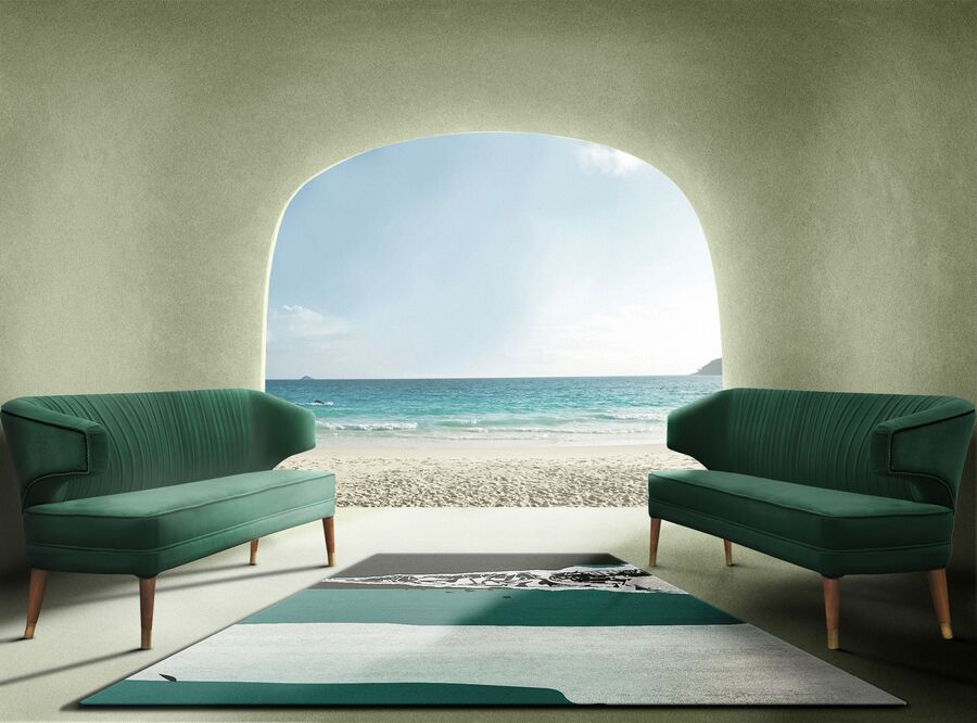 entryway design with two green sofas