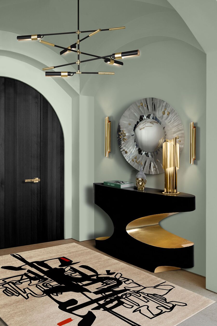 modern blue and black entryway design