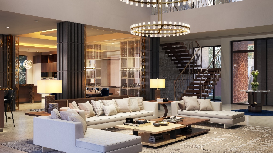Equilibrium Interior Design chose a luxurious and glamorous design for this third project, where everything is just stunning. Accent pieces integrated into neutral backdrops can truly make a living room shine; choosing a color for your walls rather than just white will give your room a new lease on life.