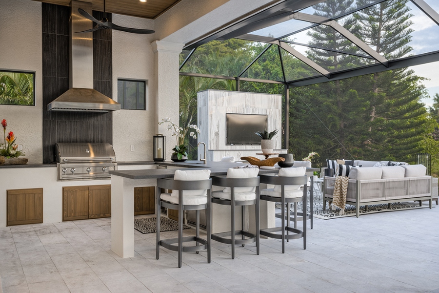 We have a unique and elegant style throughout the house, blending grey and white. Clive Daniel Home additionally used unusual lamps to emphasise the mansion's opulence.
