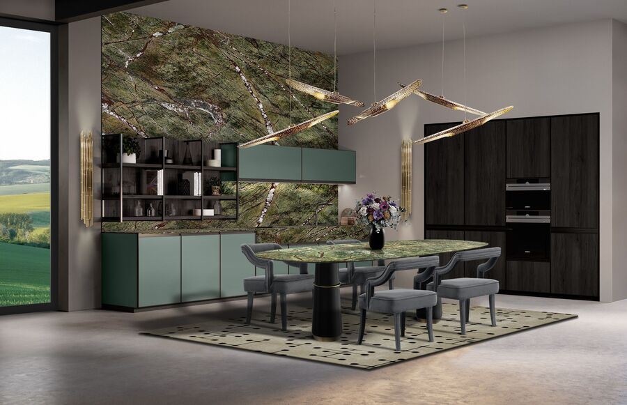 modern dining room design with nature inspired pendant lights