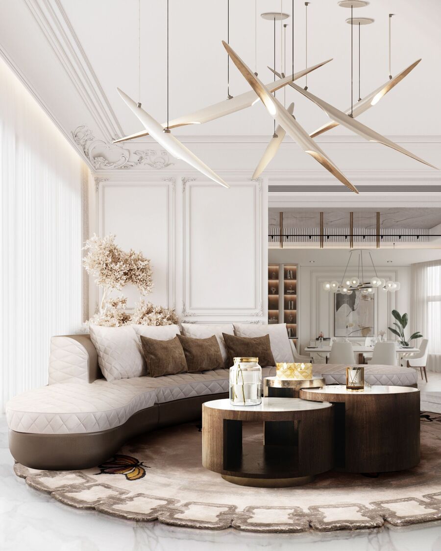 modern curved sofa in grey and brown