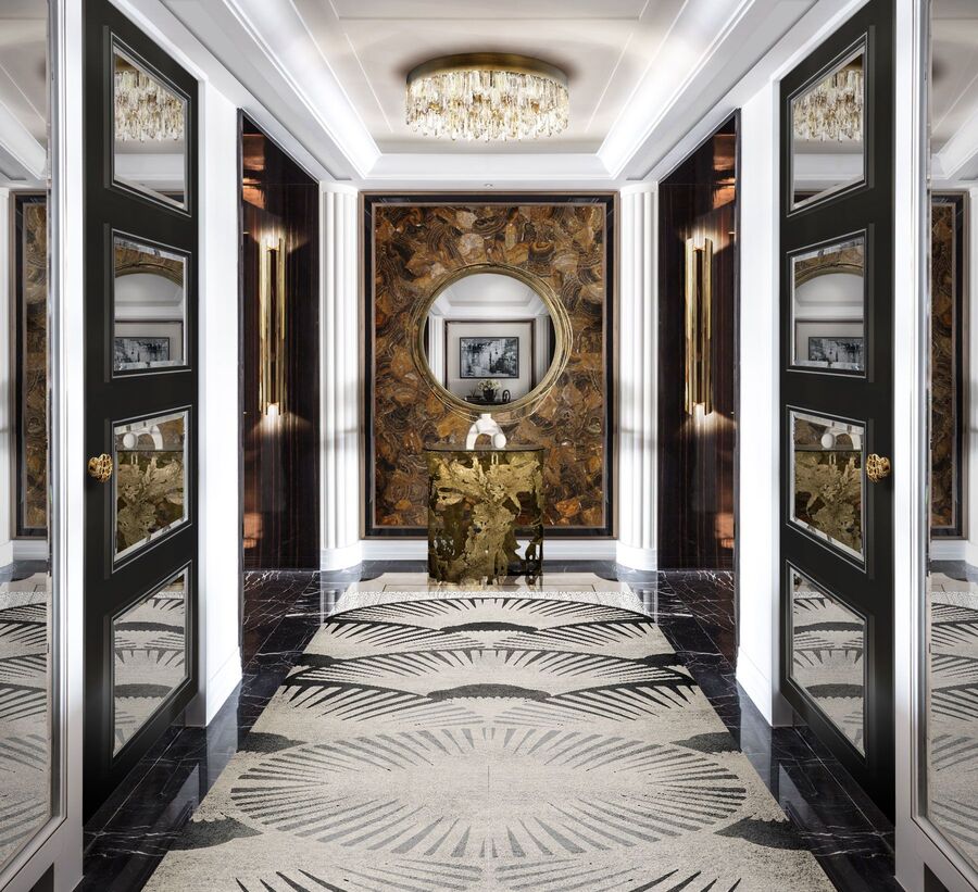 modern hallway design with rare wallpaper