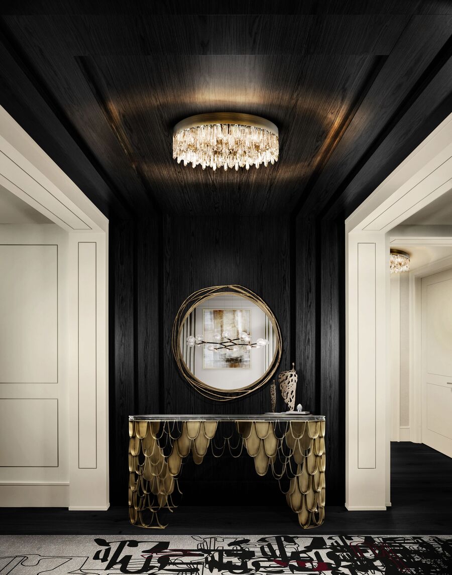 modern hallway with black wall