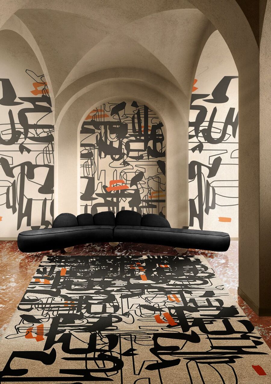 modern hallway with new contemporary rugs