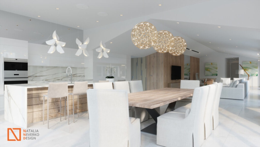 Natalia Neverko Design Project: Modern living room and kitchen with wood elements 