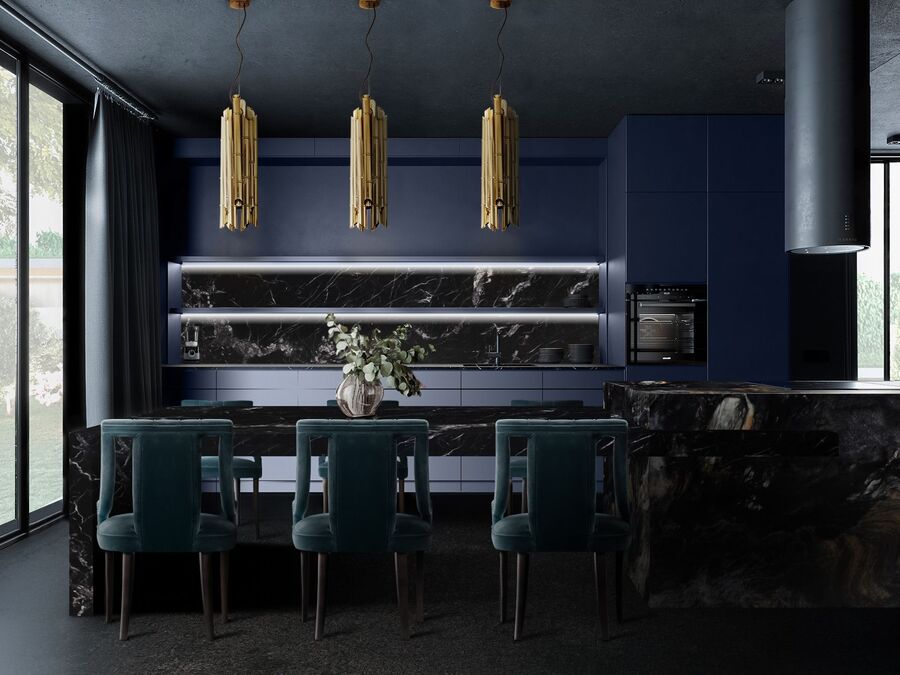 modern dining chairs in a dark ambience