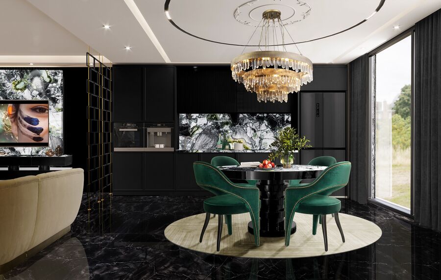 modern dining chairs in green velvet