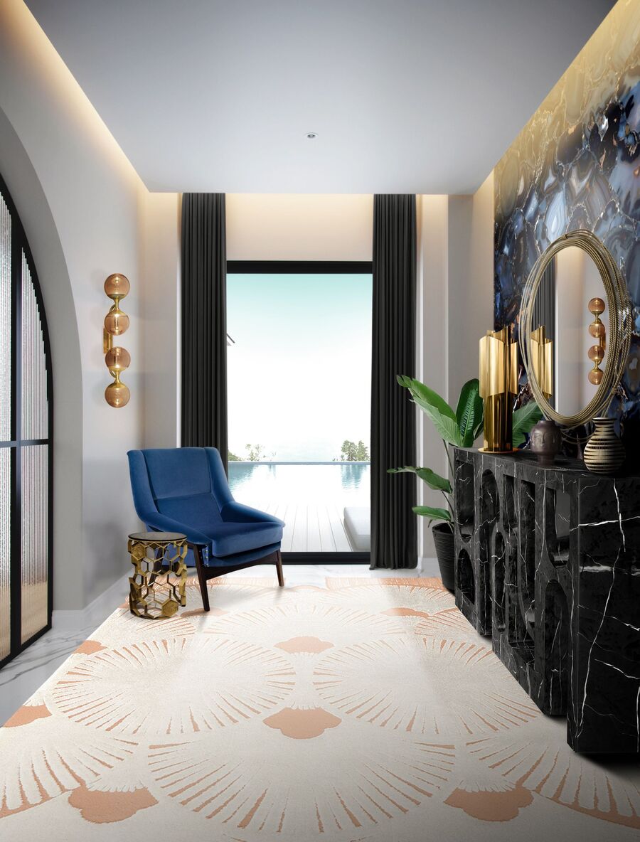 modern console tables in a contemporary hallway