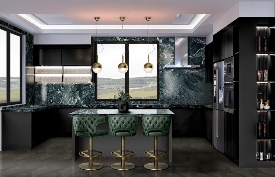 exclusive kitchen design in green tones