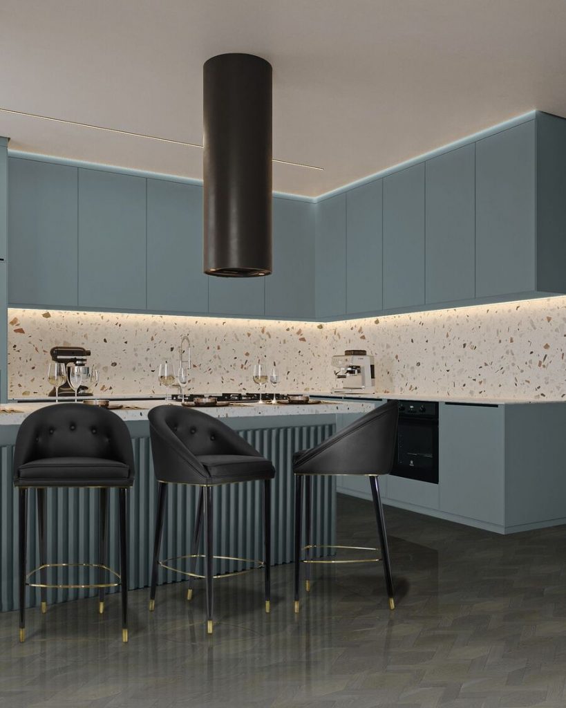 luxurious leather furniture black leather counter stools in kitchen design