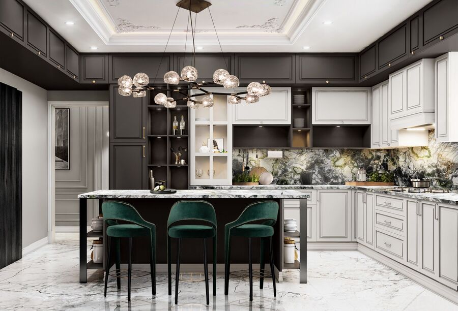 Modern Kitchen Interior Design in green tones